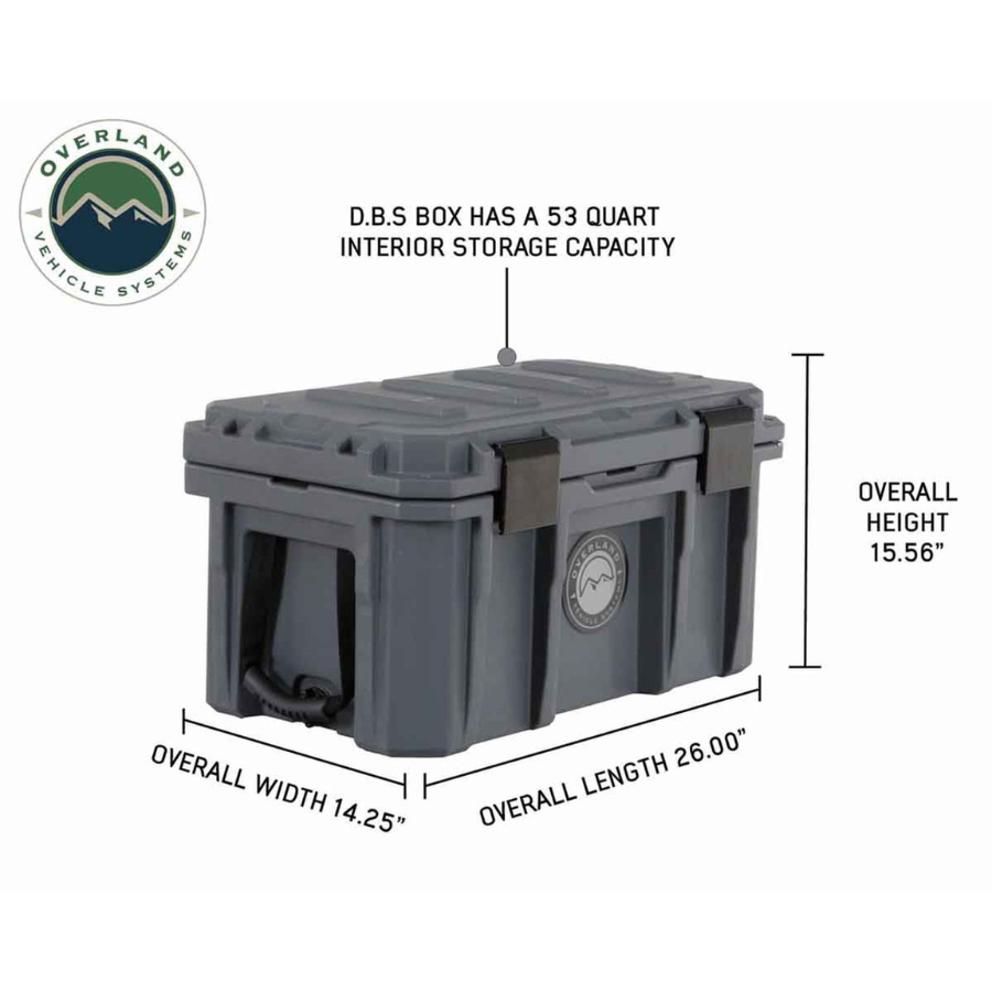 OVS D.B.S. - Dark Grey 53 QT Dry Box with Drain, and Bottle Opener dimensions 