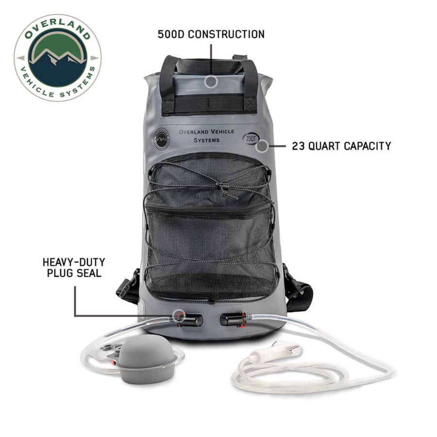 OVS Portable Camp Shower - 23 QT, Nozzle & Accessories info