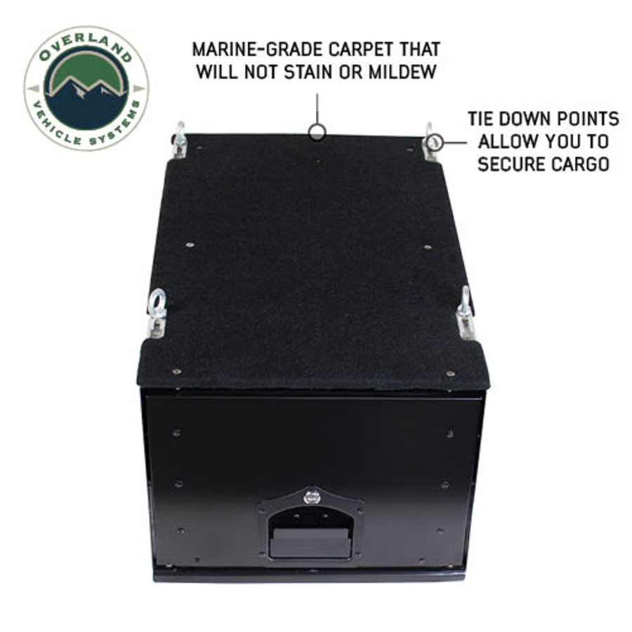 OVS Cargo Box With Slide Out Drawer Size - Black Powder Coat Universal marine-grade carpet and tie down points