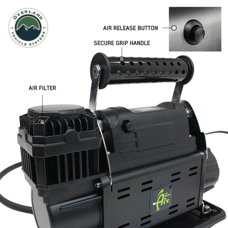 OVS EGOI Portable Single/Dual Motor Digital Air Compressor System With Control Panel, Storage Bag, Hose & Attachments air filter, handle, air release button