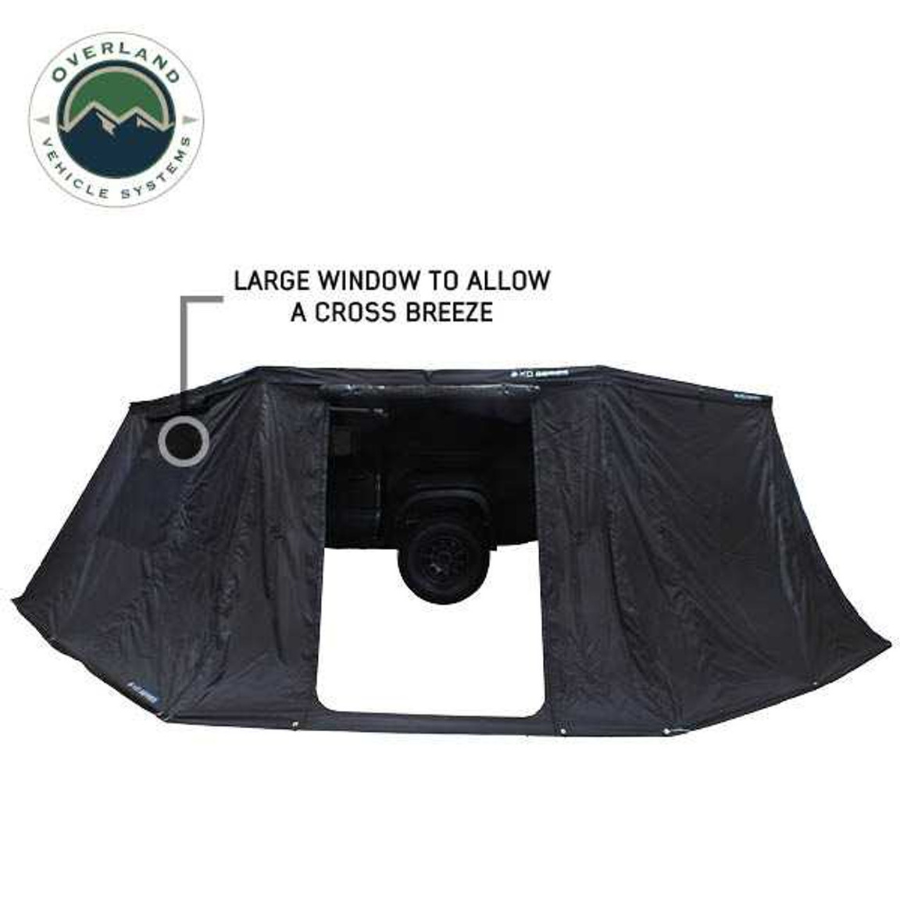 OVS XD Nomadic 270 Degree Awning & Wall Kit Combo - Lights, Black Out, Black Body , Trim, and Travel Cover large window