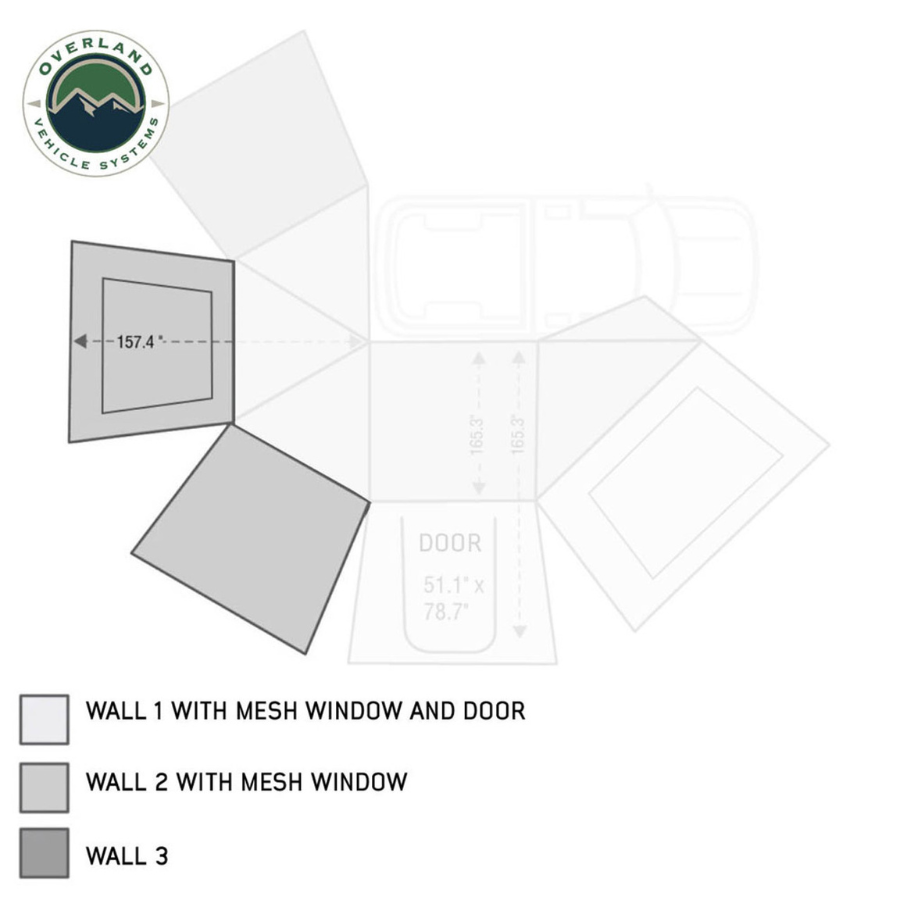 OVS HD Nomadic 270 Degree Awning Wall 2 with Window - Driver Side dimensions