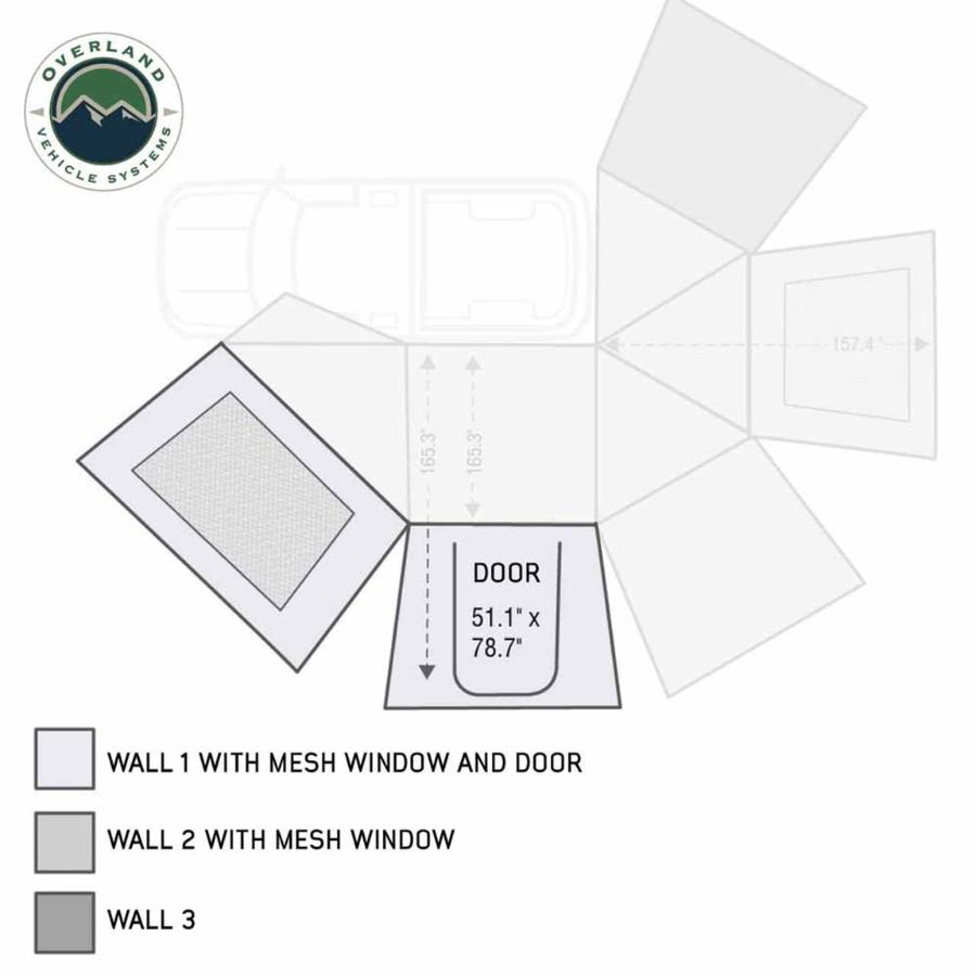 OVS HD Nomadic 270 Degree Awning Wall 1 with Door & Window - Driver Side dimensions