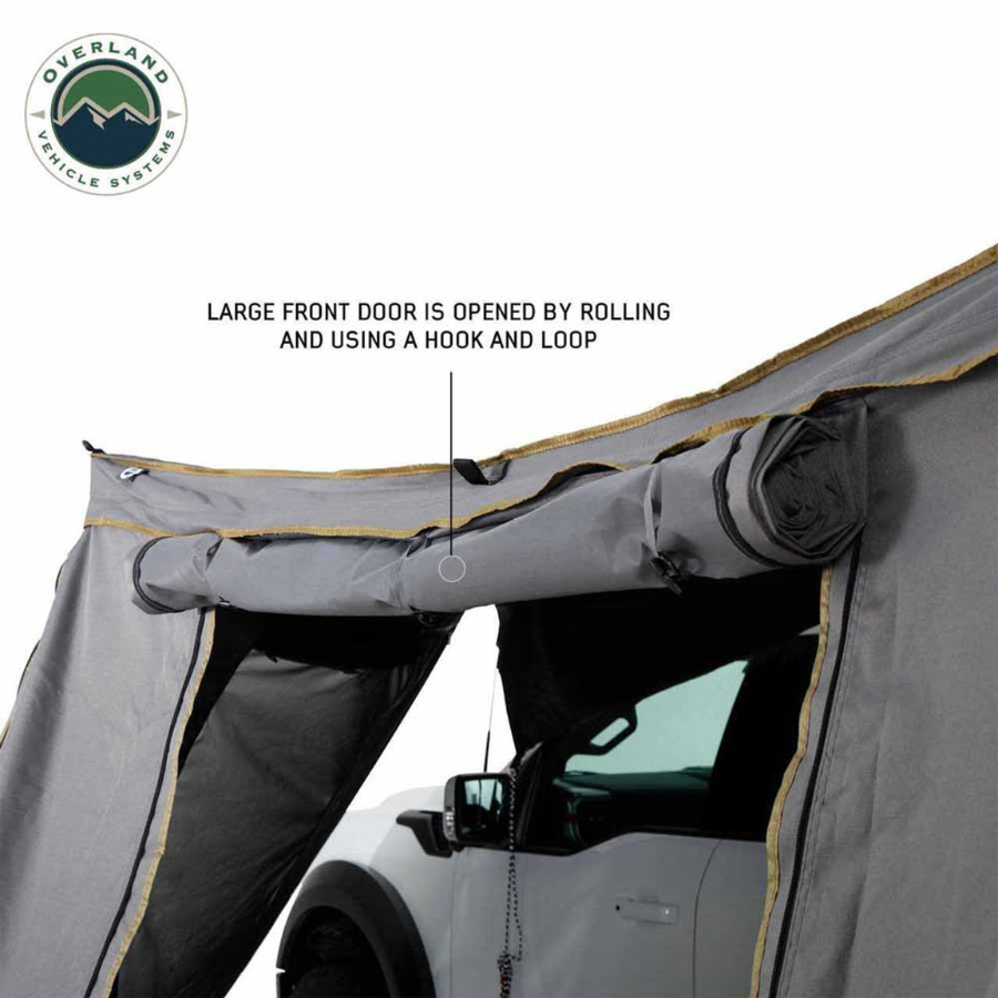 OVS HD Nomadic 270 Degree Awning Wall 1 with Door & Window - Driver Side large door rolled up