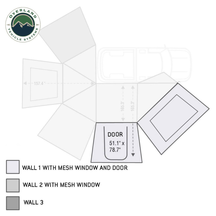 OVS HD Nomadic 270 Degree Awning Wall 1 with Door & Window - Passenger Side dimensions