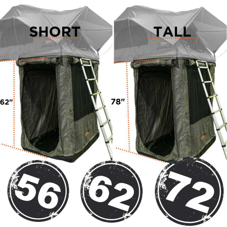 23ZERO Annexes for Breezeway & Weekender Roof-Top Tent short and tall comparison