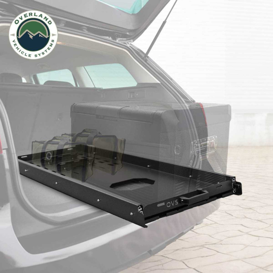 OVS Heavy Duty Fridge Slide - Black Powder Coat Universal in vehicle 