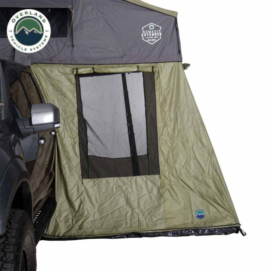 OVS HD Nomadic 4 Roof Top Tent Annex Green Base With Black Floor & Travel Cover side view