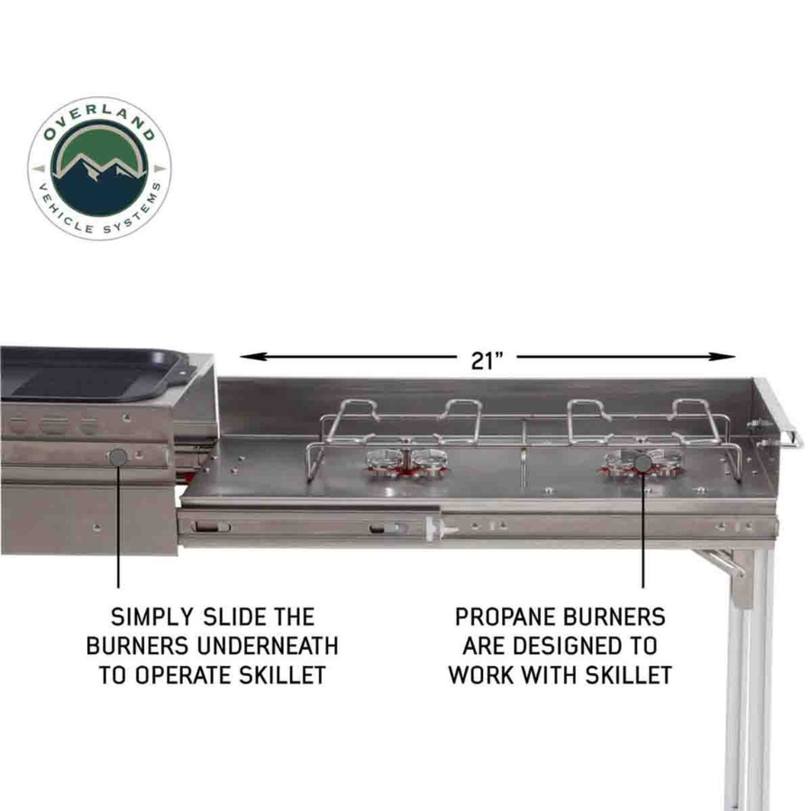 OVS Komodo Camp Kitchen - Dual Grill, Skillet, Folding Shelves, And Rocket Tower - Stainless Steel burners