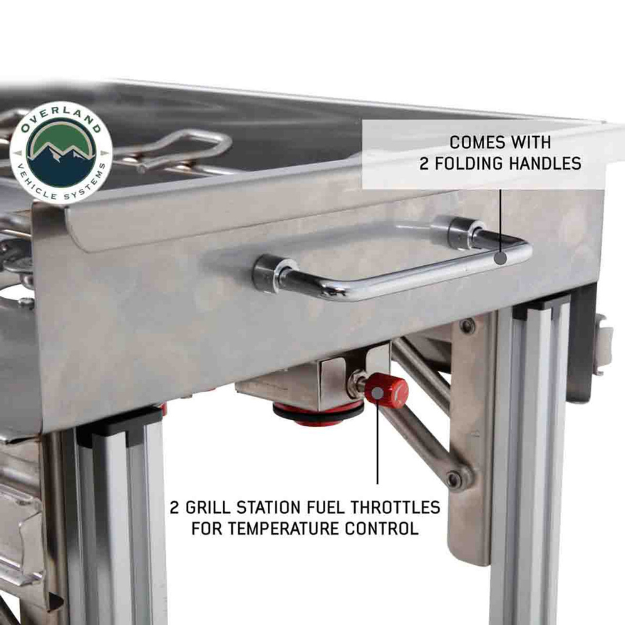 OVS Komodo Camp Kitchen - Dual Grill, Skillet, Folding Shelves, And Rocket Tower - Stainless Steel grill station fuel throttle