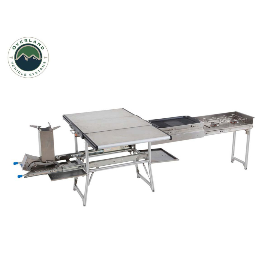 OVS Komodo Camp Kitchen - Dual Grill, Skillet, Folding Shelves, And Rocket Tower - Stainless Steel