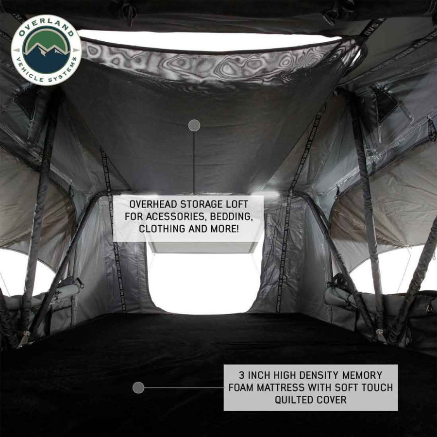 OVS HD Nomadic 4 Extended Soft Shell Roof Top Tent, Grey Body & Green Rainfly interior