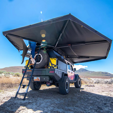 23ZERO Peregrine PRO 6 Arm Freestanding 270-Degree Awning on jeep with rear tent access 