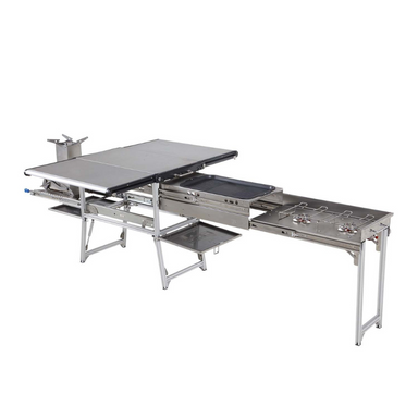 OVS Komodo Camp Kitchen - Dual Grill, Skillet, Folding Shelves, And Rocket Tower - Stainless Steel