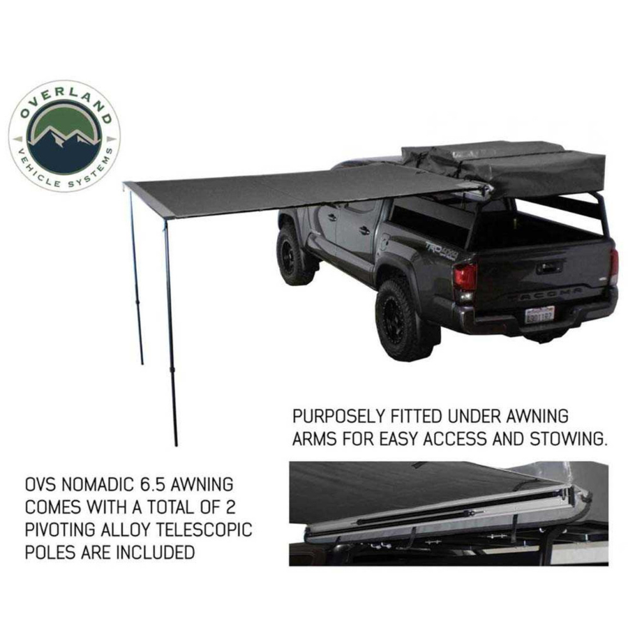 OVS HD Nomadic 2.0 - 6.5' Awning - Grey Body, Green Trim & Black Travel Cover pivot telescopic poles 