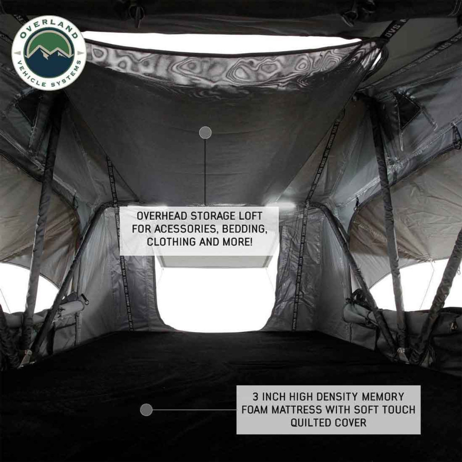 OVS HD Nomadic 3 Standard Soft Shell Roof Top Tent, Grey Body & Green Rainfly interior mattress 