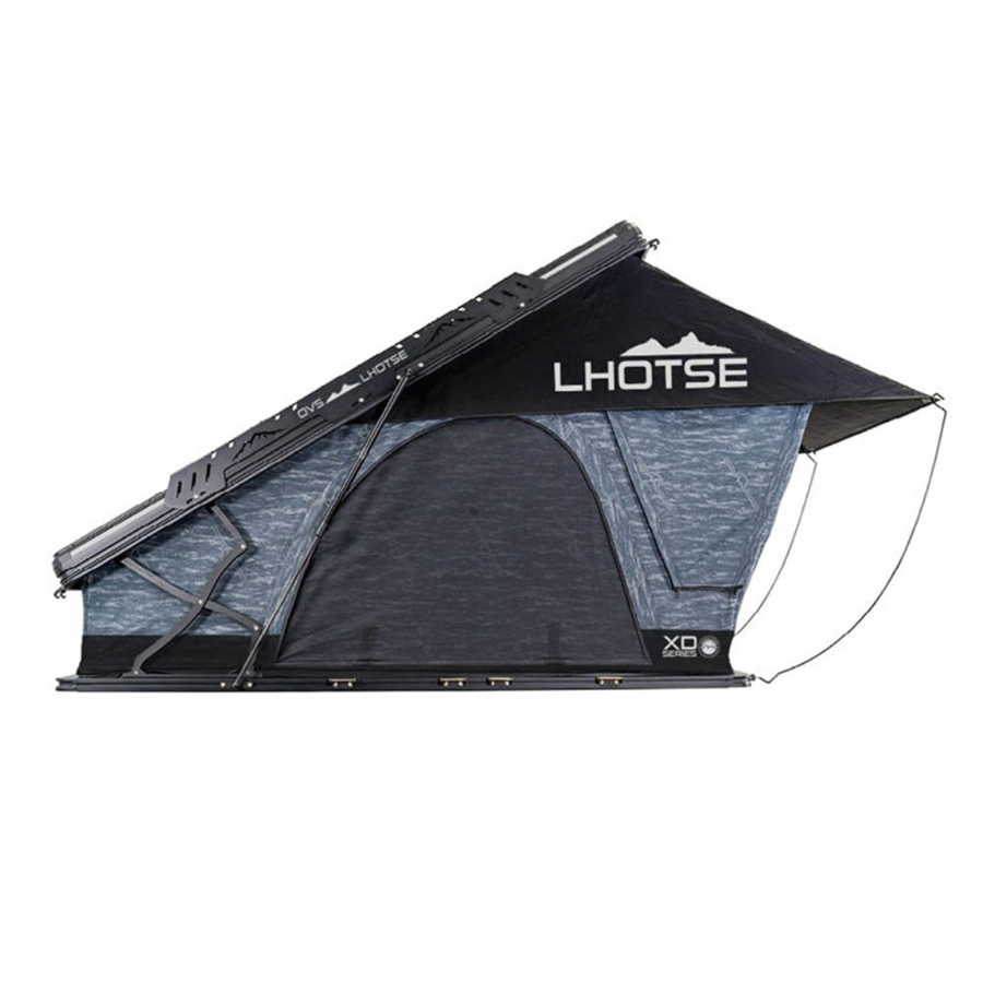 OVS XD Lhotse Clam Shell Aluminum Hard Shell Roof Top Tent, Blue Body & Black Rainfly left side