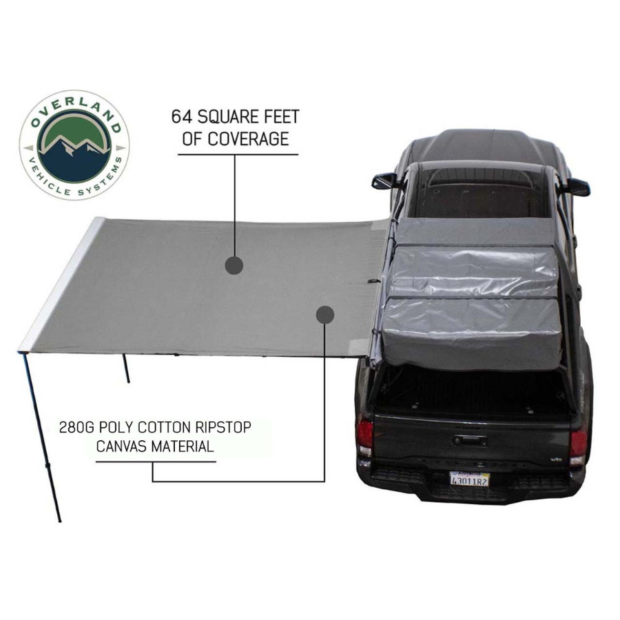 OVS HD Nomadic 2.0 - 6.5' Awning - Grey Body, Green Trim & Black Travel Cover square foot coverage 