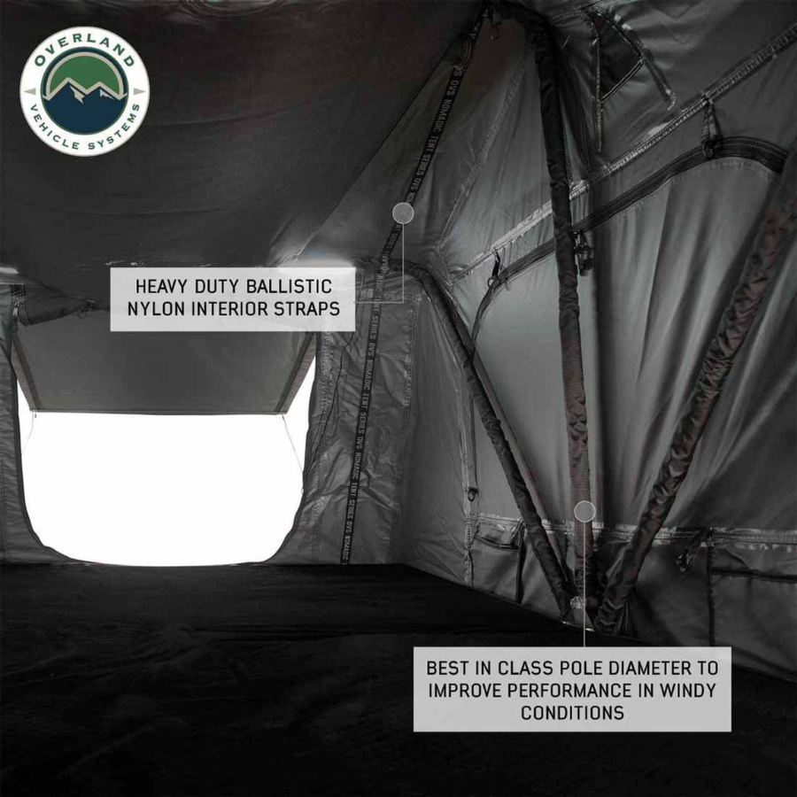 OVS HD Nomadic 3 Standard Soft Shell Roof Top Tent, Grey Body & Green Rainfly interior 