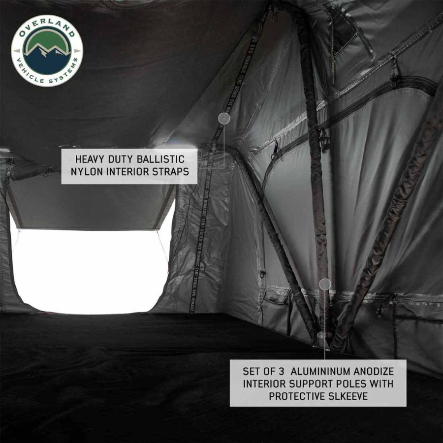 OVS HD Nomadic 4 Extended Soft Shell Roof Top Tent, Grey Body & Green Rainfly interior