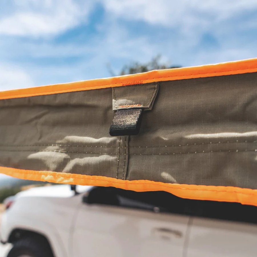 Tuff Stuff Overland 180 Degree Awning, XL, Driver or Passenger Side, C-Channel Aluminum, Olive support rope tie in location