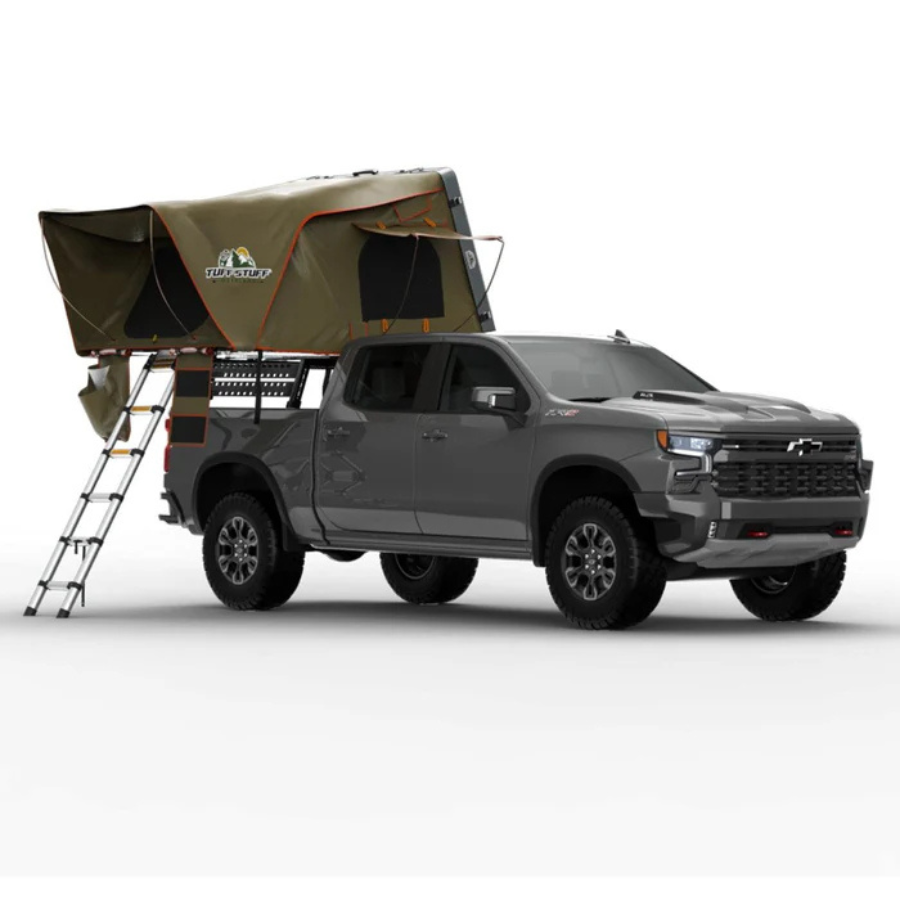 Tuff Stuff Overland Alpha Hardshell Rooftop Tent, ABS, 2-3 Person, Gray right front corner profile view