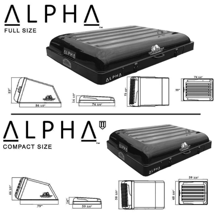 Tuff Stuff Overland Alpha II Hardshell Rooftop Tent, ABS, 2 Person, Black full dimensions 