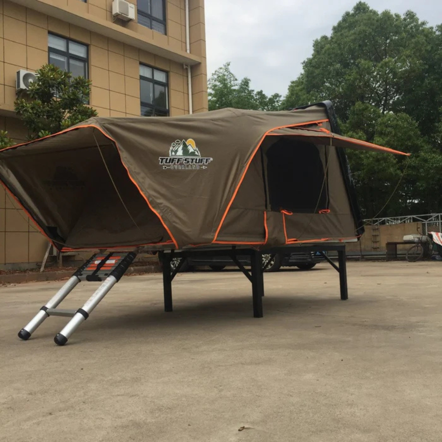 Tuff Stuff Overland Alpha II Hardshell Rooftop Tent, ABS, 2 Person, Black front right view off vehicle