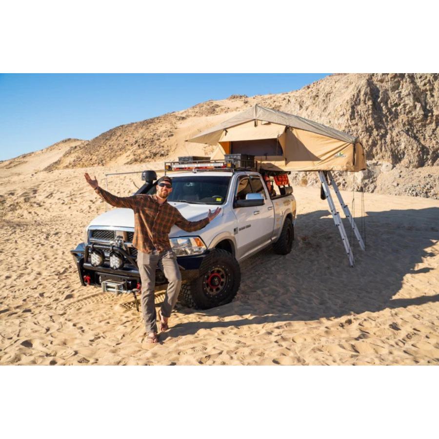 Tuff Stuff Overland Elite Rooftop Tent Includes Annex Room, 4-5 Person, Tan left view