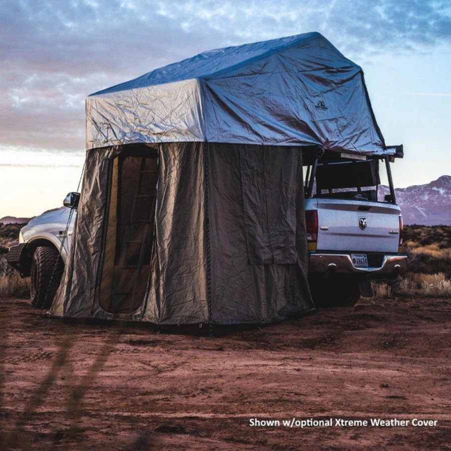 Tuff Stuff Overland Elite Rooftop Tent Includes Annex Room, 4-5 Person, Tan annex and weather cover