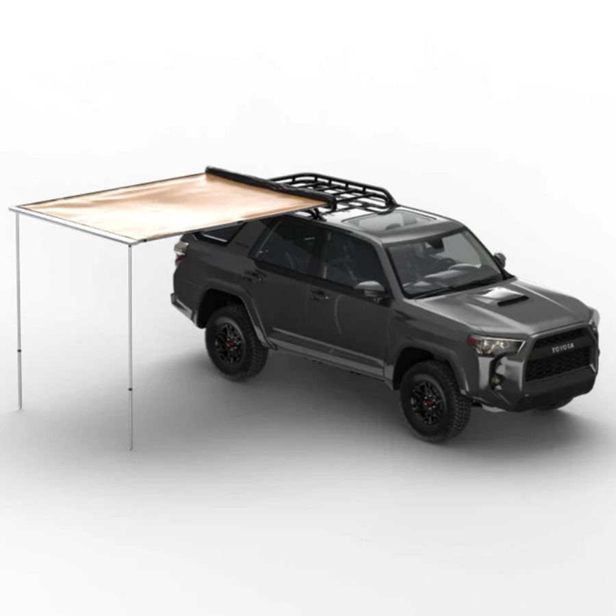 Tuff Stuff Overland Truck or Car Awning, 6.5x8 Feet, Poly-Cotton Ripstop Fabric, Tan front right view