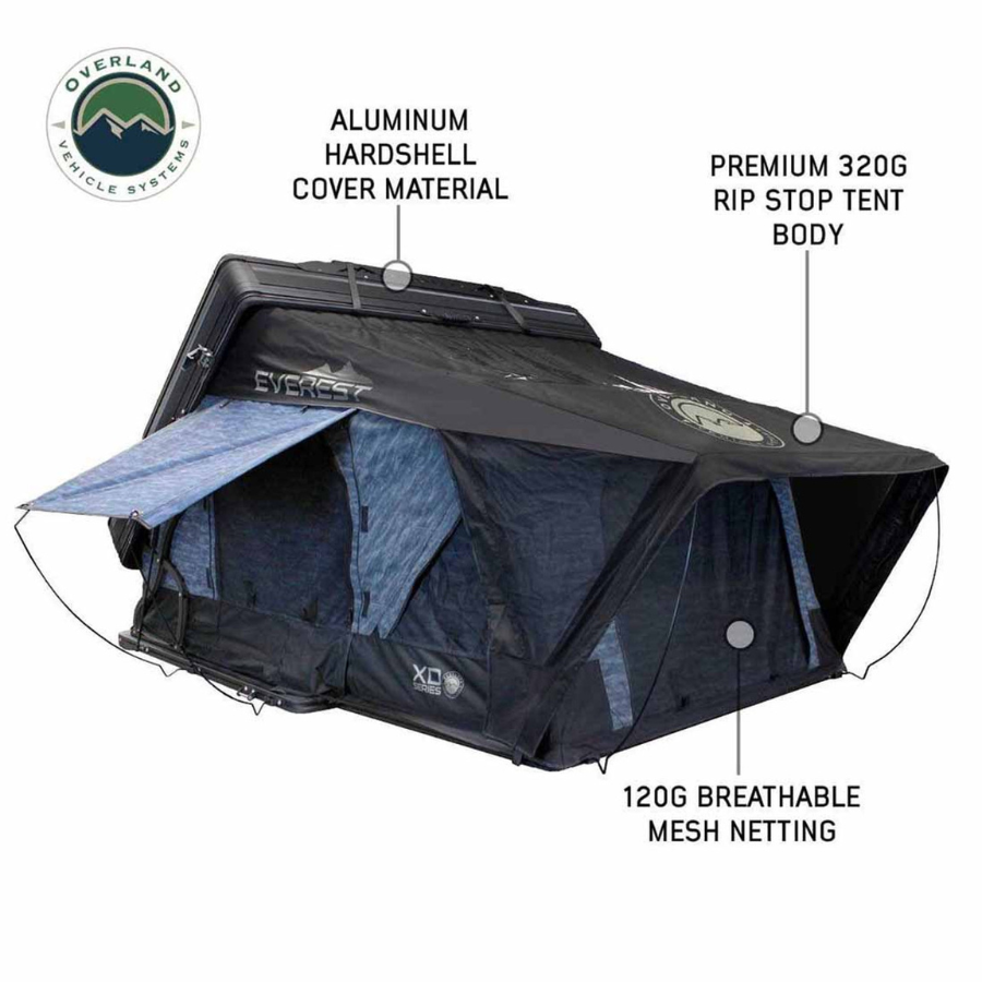 OVS XD Everest Cantilever Aluminum Hard Shell Roof Top Tent, Blue Body & Black Rainfly exterior details