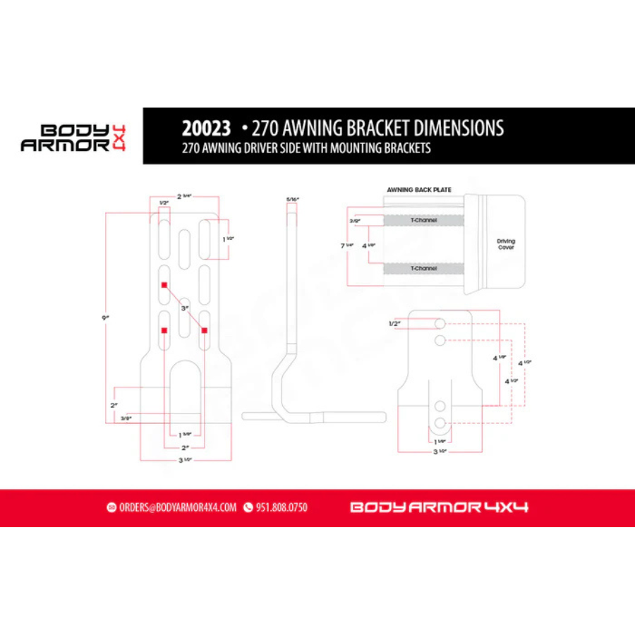 Body Armor 4x4 Sky Ridge 270 Awning Driver Side With Mounting Brackets bracket dimensions