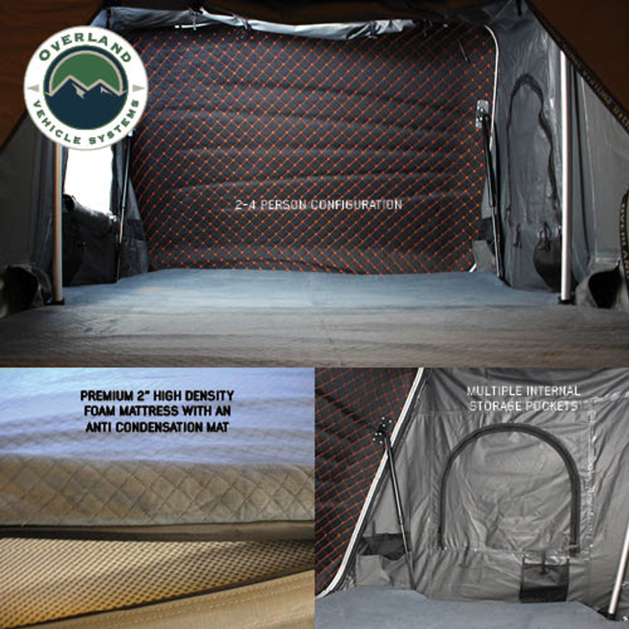 OVS HD Bundu Cantilever Hard Shell Roof Top Tent, Grey Body & Green Rainfly interior