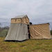 Tuff Stuff Overland Awning Shelter Room w/ PVC Floor, 280G Material, 6.5'x8' left view with roof top tent and annex