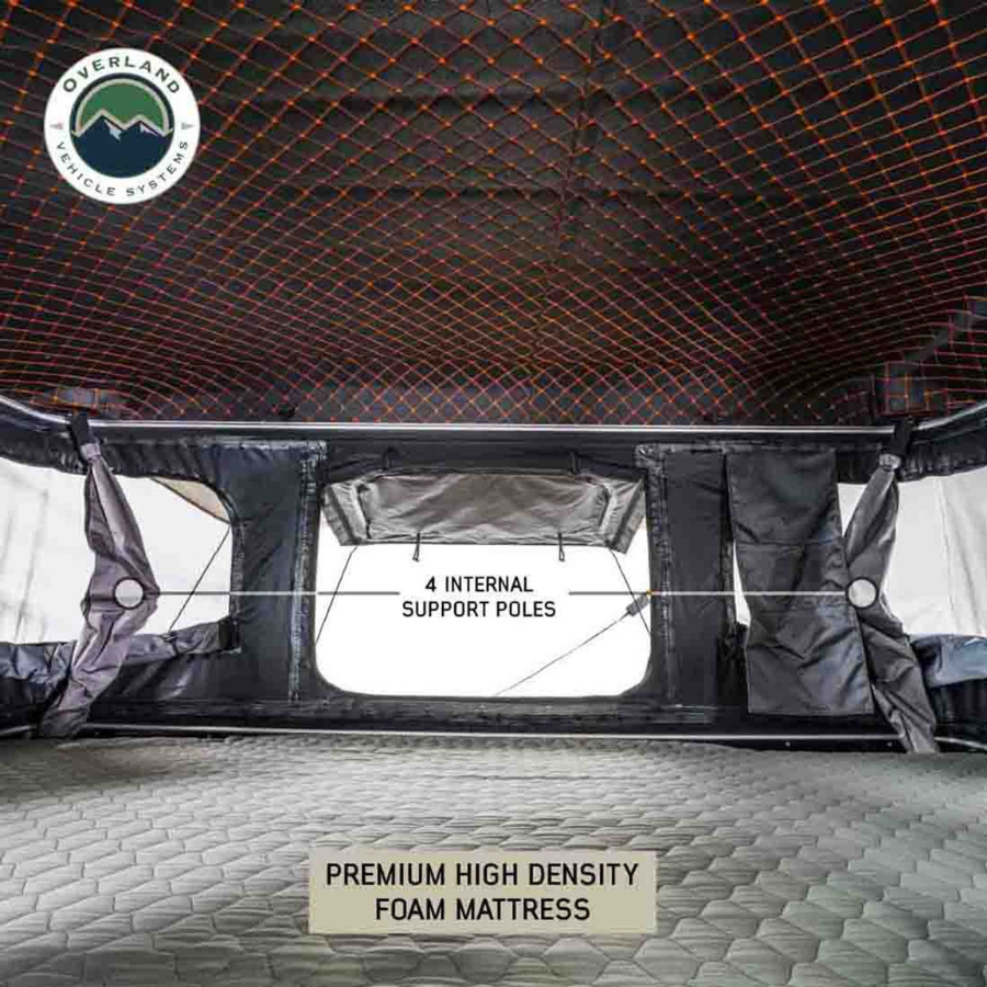 OVS HD Bundu Pop Up Hard Shell Roof Top Tent, Grey Body & Green Trim internal support poles