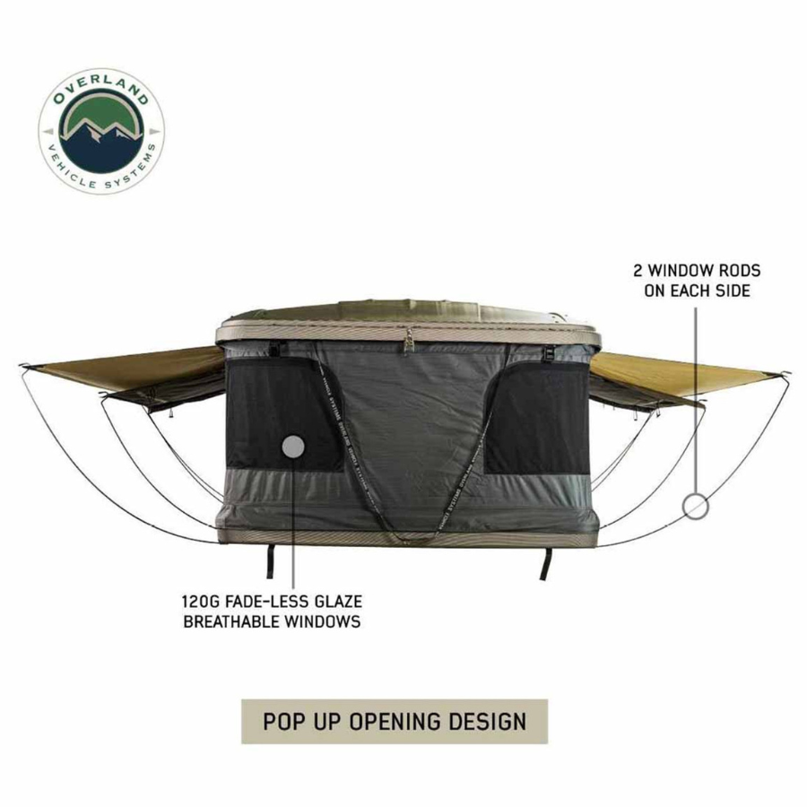 OVS HD Bundu Pop Up Hard Shell Roof Top Tent, Grey Body & Green Trim info