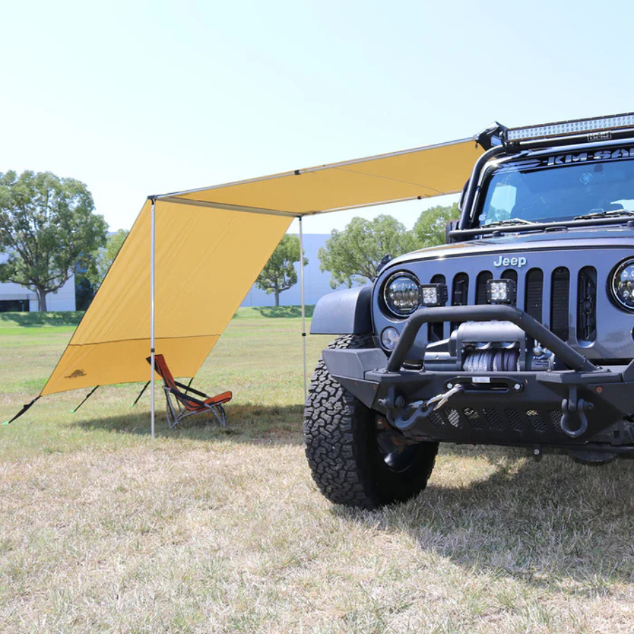 Tuff Stuff Overland Truck or Car Awning Shade Wall, 6.5x8 Feet, Poly-Cotton Ripstop back left view