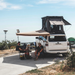 Tuff Stuff Overland 180 Degree Awning, XL, Driver or Passenger Side, C-Channel Aluminum, Olive rear view with people sitting under