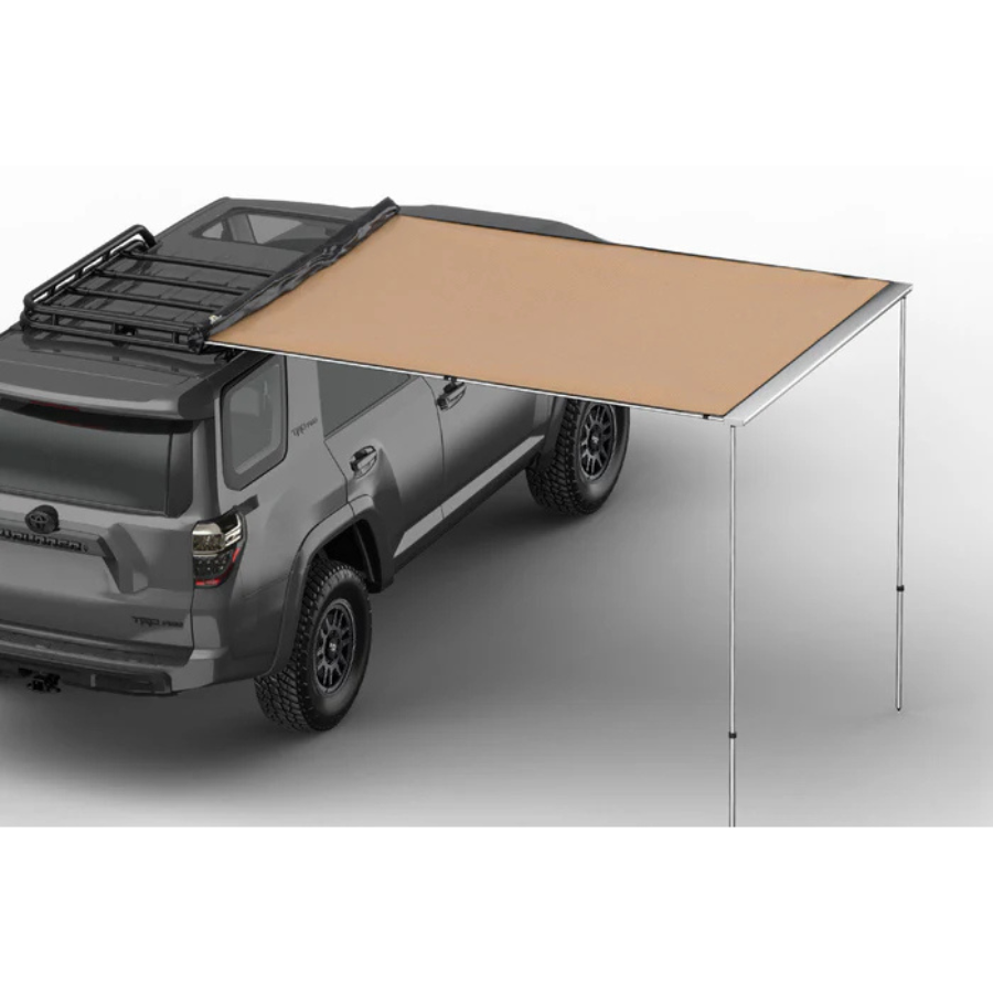 Tuff Stuff Overland Truck or Car Awning, 6.5x8 Feet, Poly-Cotton Ripstop Fabric, Tan front left view