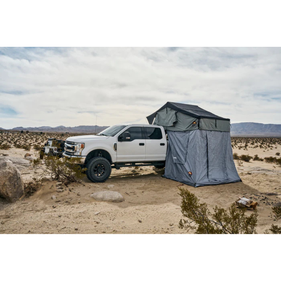 Body Armor 4x4 Sky Ridge Pike 2 Roof Top Tent right front view with annex