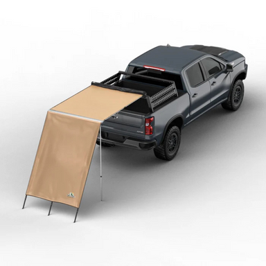 Tuff Stuff Overland Truck or Car Awning Shade Wall, 4.5x6 Feet, Poly-Cotton Ripstop Fabric, Tan top right view