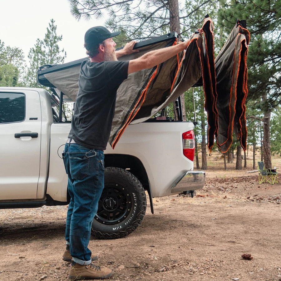 Tuff Stuff Overland 270 Degree Awning, XL, Driver Side, C-Channel Aluminum, Olive folding up awning