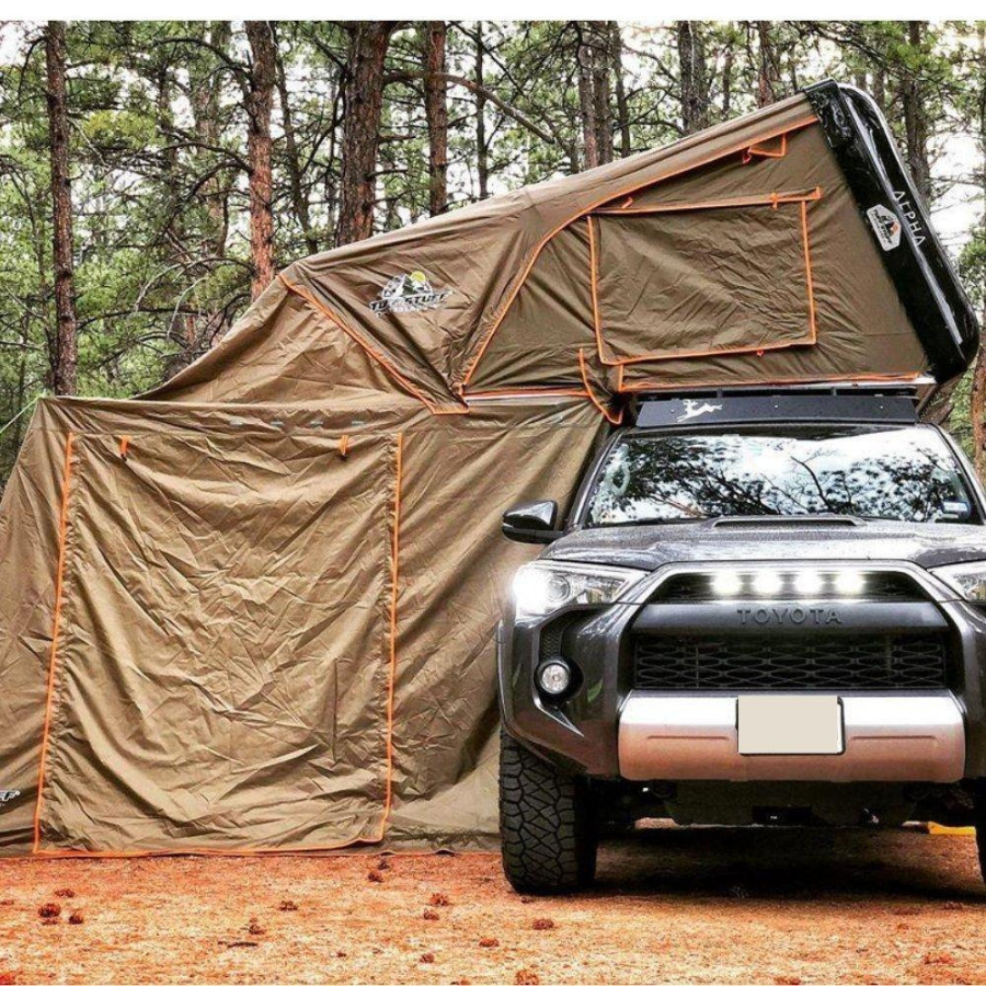 Tuff Stuff Overland Alpha / Stealth Annex Room, 98x87 Inches, Olive left view on 4runner