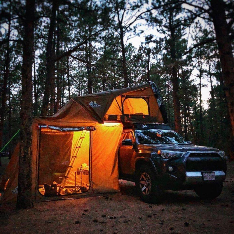 Tuff Stuff Overland Alpha / Stealth Annex Room, 98x87 Inches, Olive in the woods at dusk