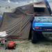 TUFF STUFF OVERLAND  ALPHA HARDSHELL ROOFTOP TENT, ABS, 2-3 PERSON, BLACK on fj cruiser with annex