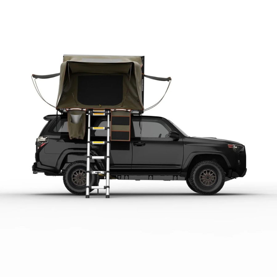 TUFF STUFF OVERLAND  STEALTH HARDSHELL ROOFTOP TENT, ALUMINUM, 3 PERSON, BLACK side profile on 4runner