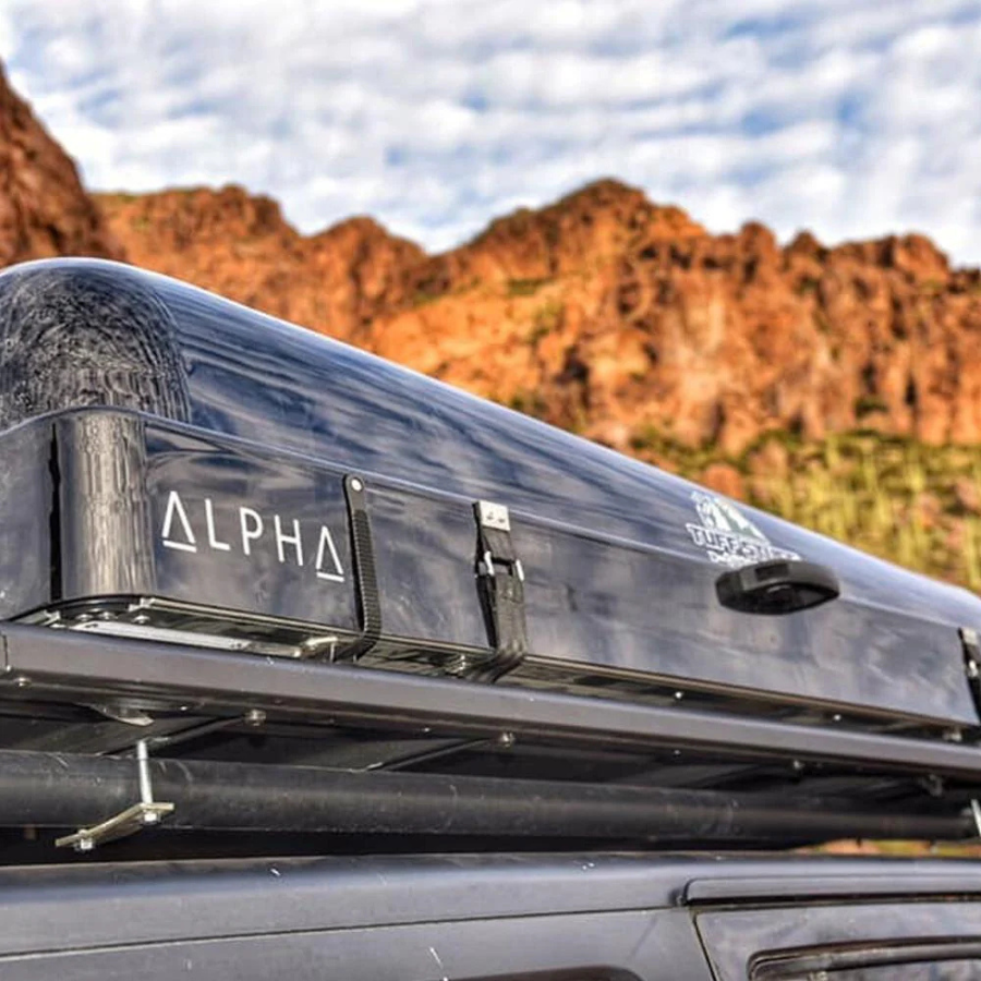 TUFF STUFF OVERLAND  ALPHA HARDSHELL ROOFTOP TENT, ABS, 2-3 PERSON, BLACK closed close up 