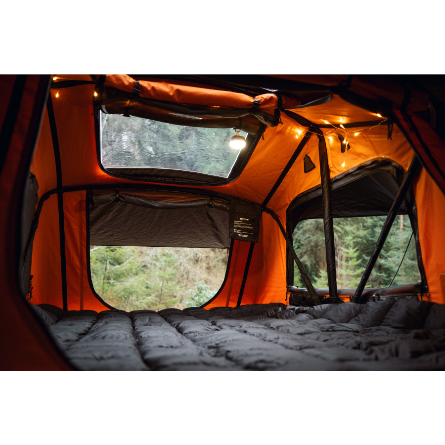 TentBox Lite 2.0 Rooftop Tent interior with lights