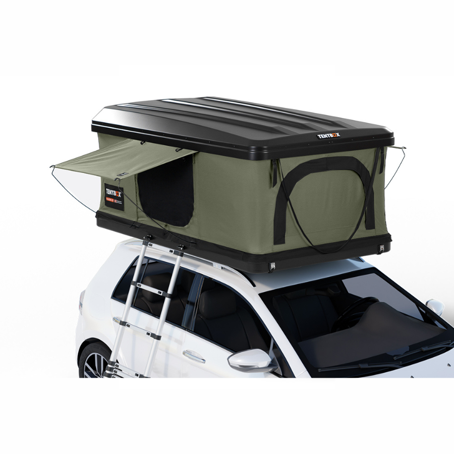 TentBox Classic 2.0 Rooftop Tent corner profile view - forest color